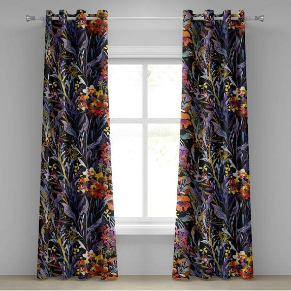 Ambesonne Fantasy Garden Grommet Curtain, Purplish Leaves Art, 50"x72", Blue Violet Vermilion