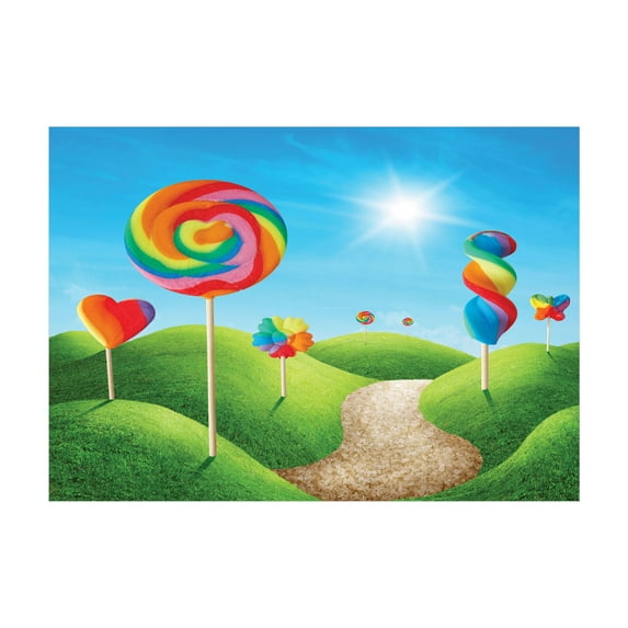 Ambesonne Fantasy Jigsaw Puzzle, Candy Land Lollipops, Heirloom-Quality Fun Activity for Family Durable Cardboard, 1000 pcs, Green Blue Red