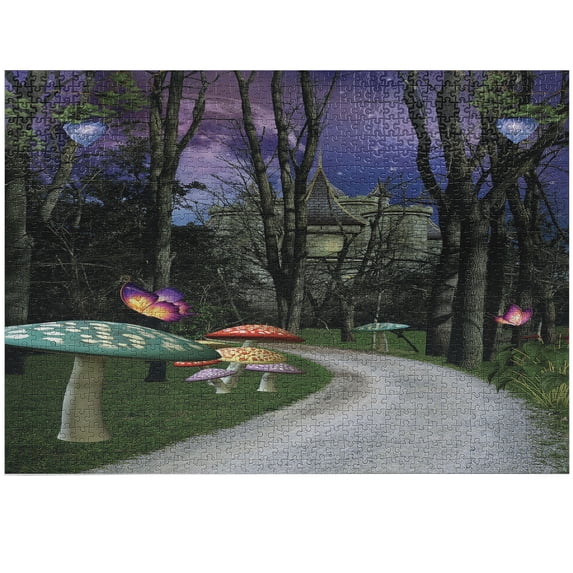 Ambesonne Fantasy Jigsaw Puzzle Durable Cardboard, Enchanted Forest Castle, 1000 pcs, Multicolor