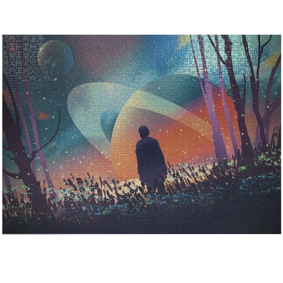 Ambesonne Fantasy Jigsaw Puzzle, Galaxy Planets Cosmos, Heirloom-Quality Fun Activity for Family Durable Cardboard, 1000 pcs, Multicolor