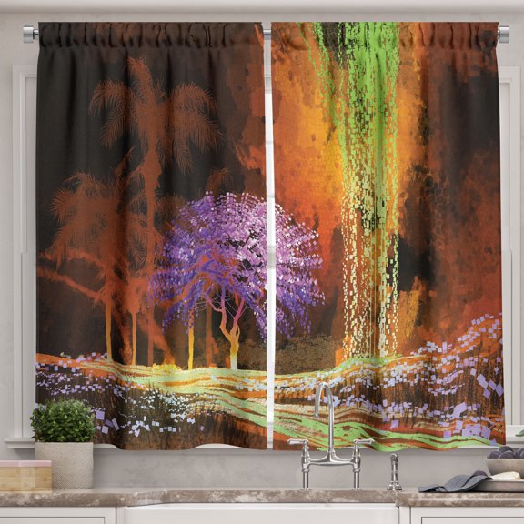 Ambesonne Fantasy Kitchen Curtains, Digital Tropic Exotic, 55"x30", Multicolor