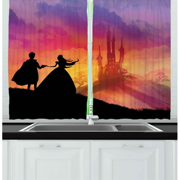 Ambesonne Fantasy Kitchen Curtains, Prince Cartoon Castle, 55"x39", Multicolor
