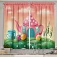 thumbnail image 1 of Ambesonne Fantasy Kitchen Curtains, Teapot and Teacup House, 55"x45", Pink Green, 1 of 3