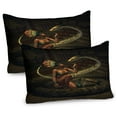 thumbnail image 1 of Ambesonne Fantasy Pillow Sham 2 Pack, Mystery Girl Huge Snake, 30"x20", Green Brown Cinnamon, 1 of 3