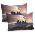 thumbnail image 1 of Ambesonne Fantasy Pillow Sham 2 Pack, Twin Moons over Planet, 30"x20", Blush Yellow Dark Brown, 1 of 3