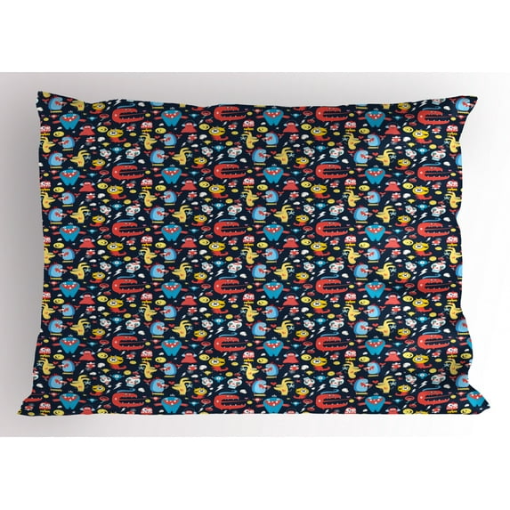 Ambesonne Fantasy Pillow Sham, Funny Cartoon Monsters, 26" X 20", Multicolor