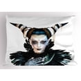 thumbnail image 1 of Ambesonne Fantasy Pillow Sham, Gothic Lady Hair Horns, 26" X 20", White Black, 1 of 2