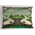thumbnail image 1 of Ambesonne Fantasy Pillow Sham, Hanging Islands Pond, 26" X 20", Umber Green Turquoise, 1 of 2