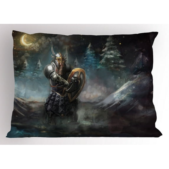 Ambesonne Fantasy Pillow Sham, Medieval Dwarf Knight, 26" X 20", Multicolor