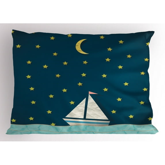Ambesonne Fantasy Pillow Sham, Sailing Boat Night Sky, 36" X 20", Multicolor