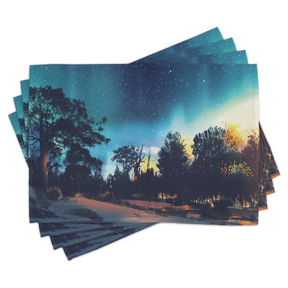 Ambesonne Fantasy Place Mats Set of 4, Aurora Borealis Night, Standard Size, Multicolor