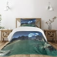 thumbnail image 1 of Ambesonne Fantasy Quilted Bedspread Set 2 Pcs, Earth from Alien Shores, Twin Size, Dark Blue Jade Green, 1 of 5