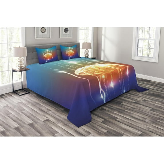 Ambesonne Fantasy Quilted Bedspread Set 3 Pcs, Abstract Binary Digit, King Size, Multicolor