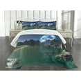 thumbnail image 1 of Ambesonne Fantasy Quilted Bedspread Set 3 Pcs, Earth from Alien Shores, King Size, Dark Blue Jade Green, 1 of 3