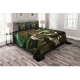 thumbnail image 1 of Ambesonne Fantasy Quilted Bedspread Set 3 Pcs, Fantasy Tiger Galaxy, Queen Size, Green, 1 of 3