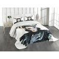 thumbnail image 1 of Ambesonne Fantasy Quilted Bedspread Set 3 Pcs, Gothic Lady Hair Horns, King Size, White Black, 1 of 5