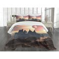 thumbnail image 1 of Ambesonne Fantasy Quilted Bedspread Set 3 Pcs, Twin Moons over Planet, Queen Size, Blush Yellow Dark Brown, 1 of 3
