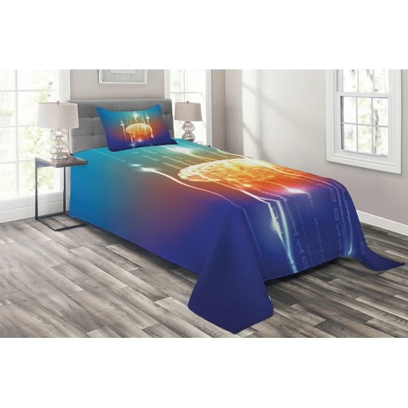 Ambesonne Fantasy Quilted Coverlet 2 Pcs, Abstract Binary Digit, Twin Size, Multicolor