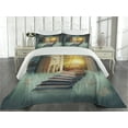 thumbnail image 1 of Ambesonne Fantasy Quilted Coverlet 3 Pcs, Magic Book and Animals, Queen Size, Teal and Yellow, 1 of 4
