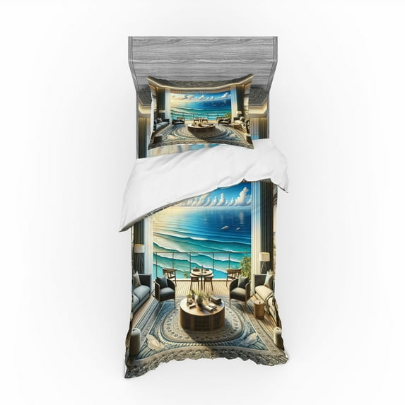 Ambesonne Fantasy Scenery Bedding Set 3 Pcs, Oriental Room Ocean, Twin, Coconut Blue and Turquoise