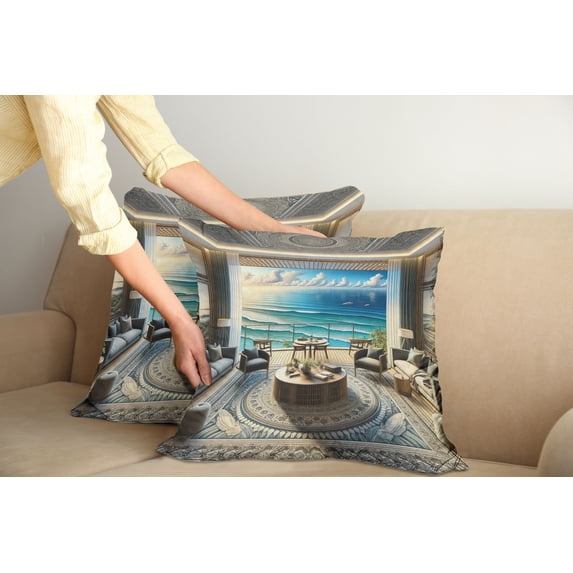 Ambesonne Fantasy Scenery Throw Pillow Cover Pack of 2, Oriental Room Ocean, 2 Pcs-40"x40", Coconut Blue and Turquoise