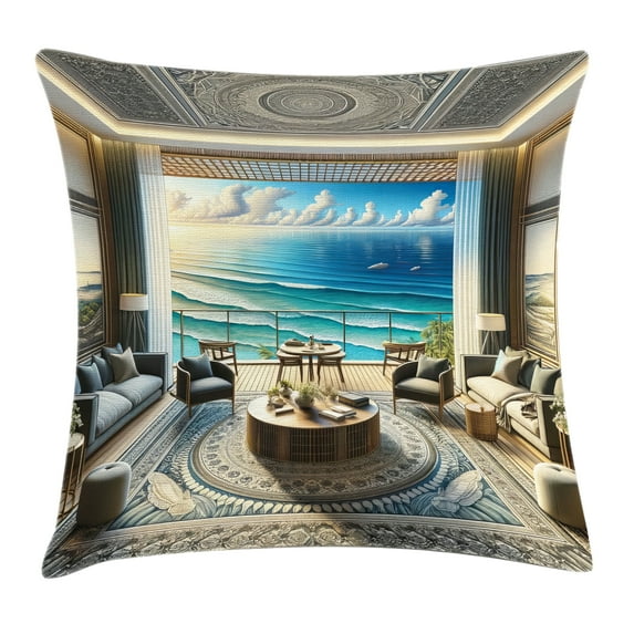 Ambesonne Fantasy Scenery Throw Pillow Cushion Cover, Oriental Room Ocean, 26" X 26", Coconut Blue and Turquoise