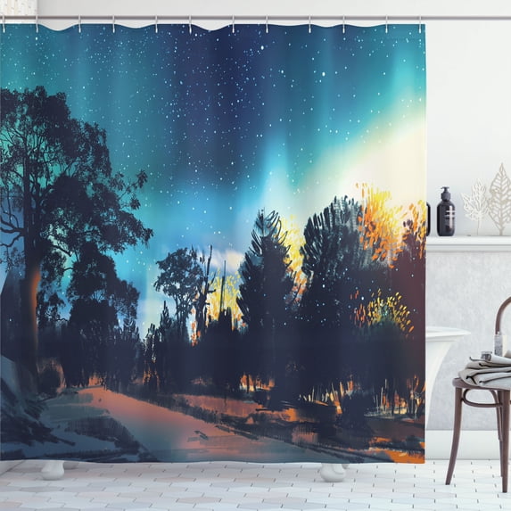 Ambesonne Fantasy Shower Curtain, Aurora Borealis Night, 69"Wx70"L, Multicolor