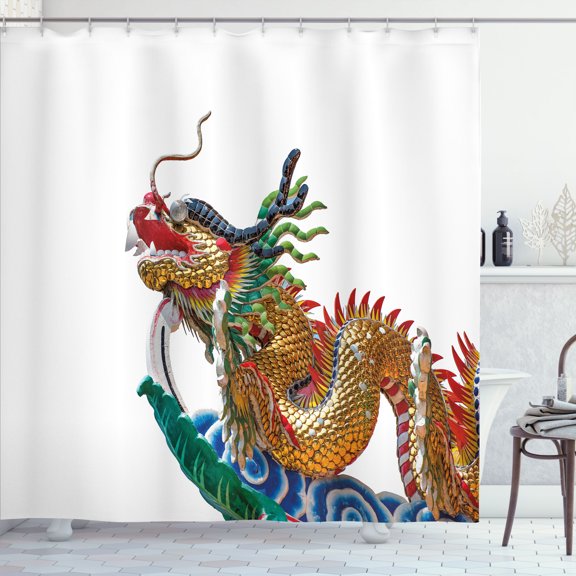 Ambesonne Fantasy Shower Curtain, Chinese Dragon Plain Back, 69"Wx70"L, Raspberry and Pale Caramel