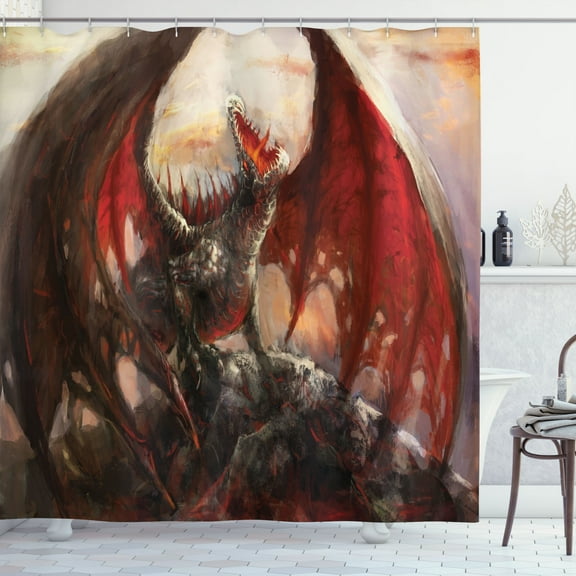 Ambesonne Fantasy Shower Curtain, Dragon Mountain Myth, 69"Wx70"L, Multicolor