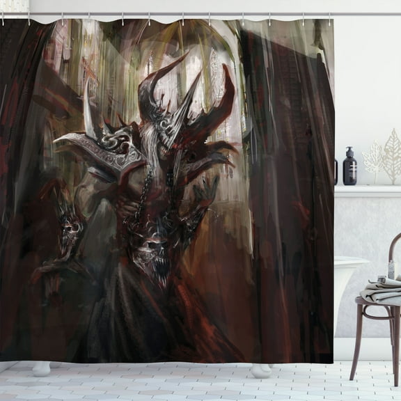 Ambesonne Fantasy Shower Curtain, Knight Fantasy Theme, 69"Wx84"L, Red Grey