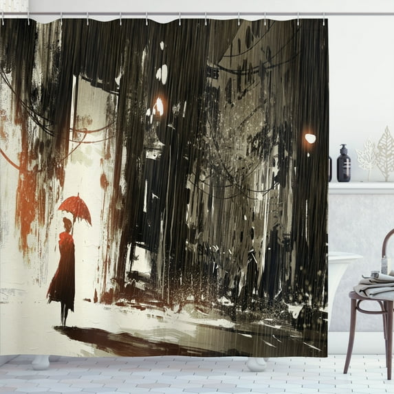 Ambesonne Fantasy Shower Curtain, Old Superrhero in Rain, 69"Wx75"L, Army Green Beige