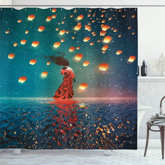 Ambesonne Fantasy Shower Curtain, Red Magic Water on Air, 69"Wx70"L, Navy Blue