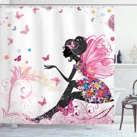 Ambesonne Fantasy Shower Curtain, Spring Wings Floral Print, 69"Wx75"L, Pale Pink