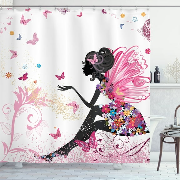 Ambesonne Fantasy Shower Curtain, Spring Wings Floral Print, 69"Wx84"L, Pale Pink