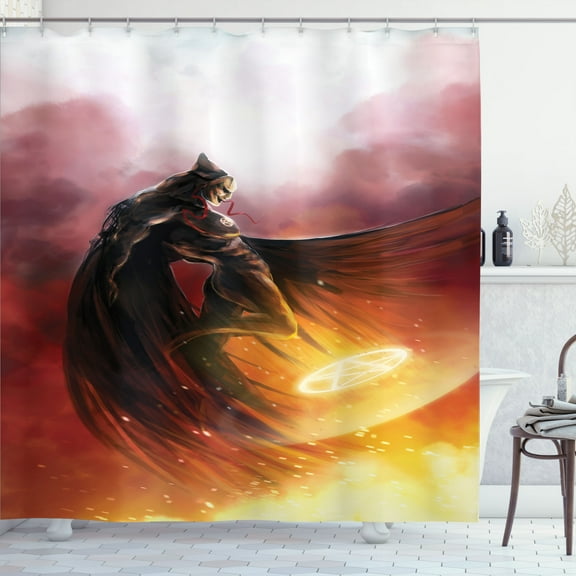 Ambesonne Fantasy Shower Curtain, Superhero Theme Magic, 69"Wx70"L, Yellow and Red