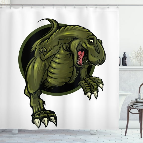 Ambesonne Fantasy Shower Curtain, T-rex Animal, 69"Wx84"L, Olive Green Brown