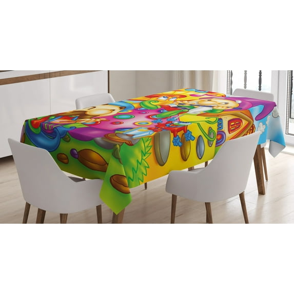 Ambesonne Fantasy Tablecloth Rectangular Table Cover, Cartoon Singing Elves Art, 60"x84", Multicolor