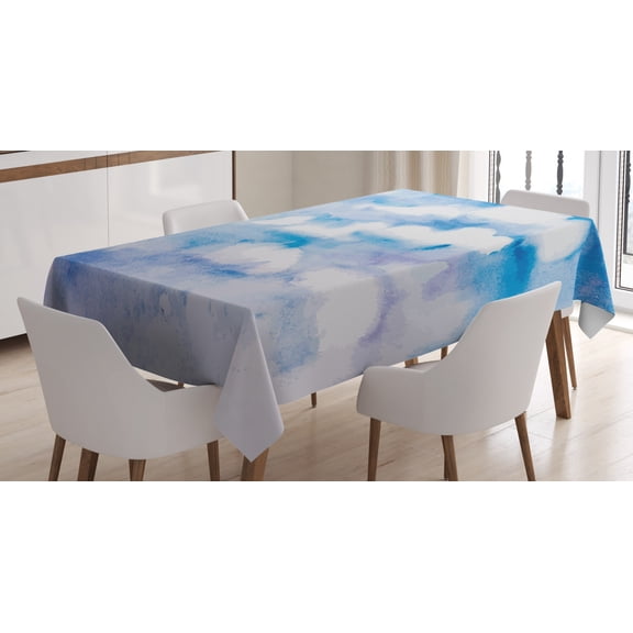 Ambesonne Fantasy Tablecloth Rectangular Table Cover, Cloudy Sky Serene, 52"x70", Sky Blue White