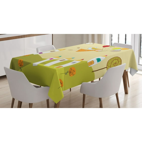 Ambesonne Fantasy Tablecloth Rectangular Table Cover, Flying over City, 60"x84", Multicolor