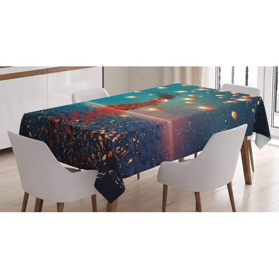 Ambesonne Fantasy Tablecloth Rectangular Table Cover, Red Magic Water on Air, 60"x84", Navy Blue