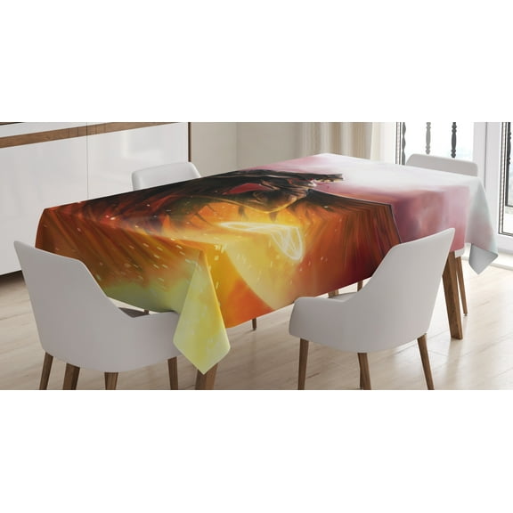 Ambesonne Fantasy Tablecloth Rectangular Table Cover, Superhero Theme Magic, 52"x70", Yellow and Red