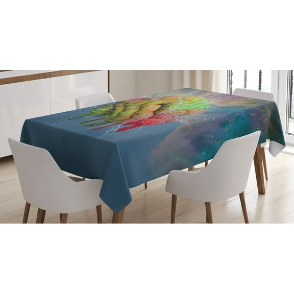 Ambesonne Fantasy Tablecloth Rectangular Table Cover, Visual Modern Energy, 52"x70", Blue Pistachio