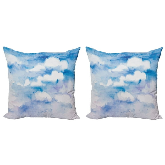 Ambesonne Fantasy Throw Pillow Cover 2 Pack, Cloudy Sky Serene, 24", Sky Blue White