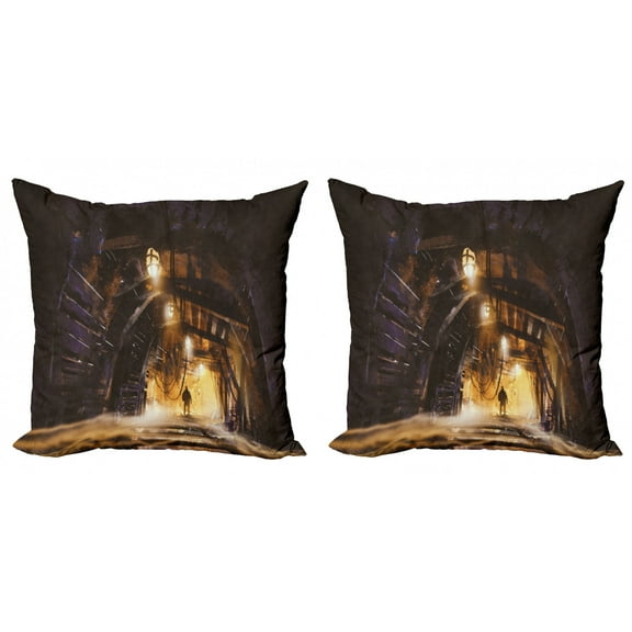 Ambesonne Fantasy Throw Pillow Cover 2 Pack, Dark Rock Smokey, 20", Orange Purple