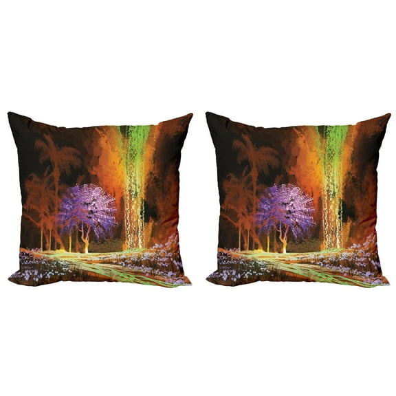 Ambesonne Fantasy Throw Pillow Cover 2 Pack, Digital Tropic Exotic, 24", Multicolor