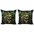 thumbnail image 1 of Ambesonne Fantasy Throw Pillow Cover 2 Pack, Fantasy Tiger Galaxy, 24", Green, 1 of 2