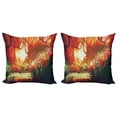 thumbnail image 1 of Ambesonne Fantasy Throw Pillow Cover 2 Pack, Modern Autumn Forest, 18", Orange Green, 1 of 2