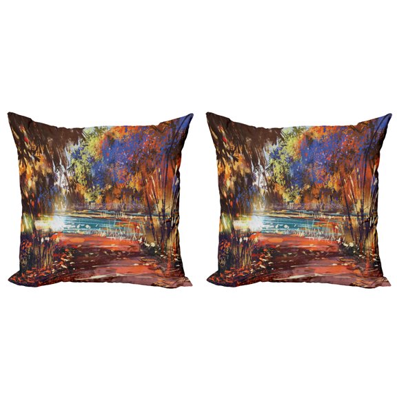 Ambesonne Fantasy Throw Pillow Cover 2 Pack, Painting Nature Pond, 16", Multicolor