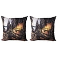 thumbnail image 1 of Ambesonne Fantasy Throw Pillow Cover 2 Pack, Treasure Chest in Cave, 20", Charcoal Grey Amber, 1 of 7
