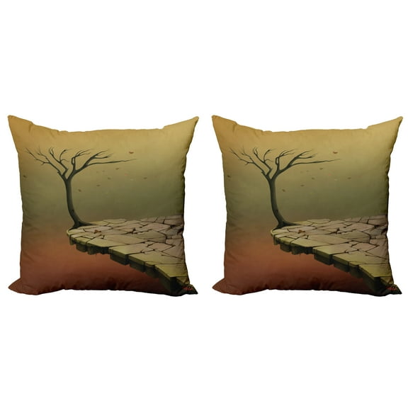 Ambesonne Fantasy Throw Pillow Cover 2 Pack, Tree on Cliff Precipice, 20", Sand Brown Cinnamon